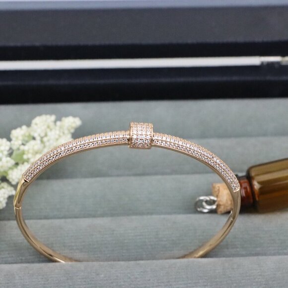 Rose Gold Bangle Bracelet with Sparkling Cubic Zirconia Accents, XPBL0553 - Picture 11 of 12